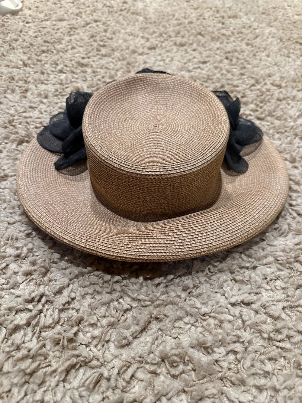 Eric Javits Straw Hat with Black Flowers - Picture 2 of 5